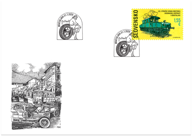 A special envelope issued to mark 125 years since launching public transport in Bratislava.