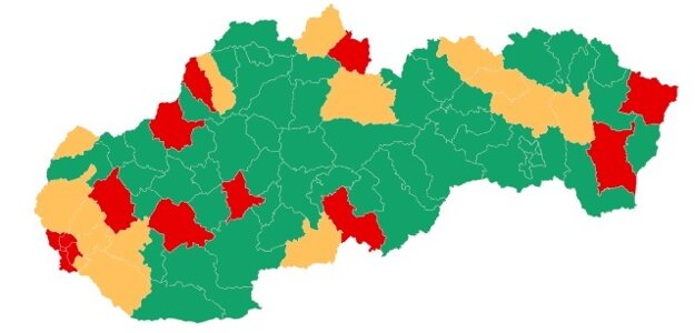 Red and orange districts in Slovakia (from September 17)