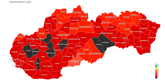 Map of alert tiers in districts as of February 5. 