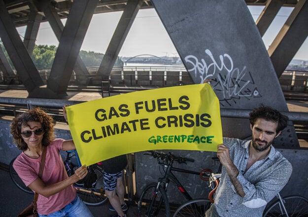 Activists protest against a planned LNG terminal.