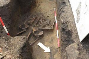 A grave containing two female skeletons was uncovered by archaeologists in the town of Gbely, Trnava Region, in early October 2021.