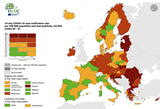 Európska mapa Covid