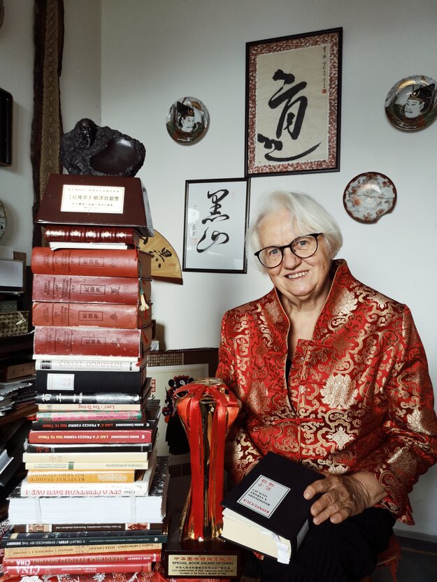 Marina Čarnogurská with copies of her published works.