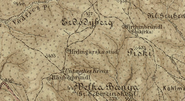 The historical inscription of the Himligárka spring at an old map.
