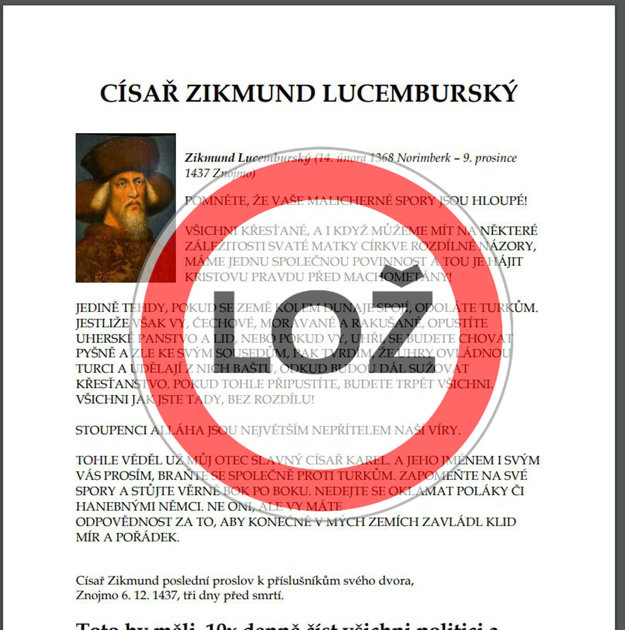 Hoax on Sigismund of Luxemburg and his anti-Ottoman speech.