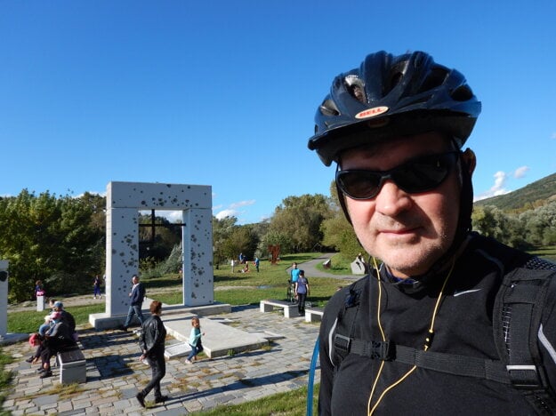 Canadian Chargé d'affaires John von Kaufmann during a cycling trip to Devín Castle. 