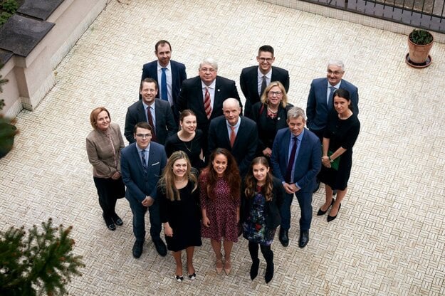 Dutch Minister of Foreign Affairs Stef Blok, centre, with the Embassy team, including Ambassador Henk Cor van der Kwast, left of the minister, on March 15, 2019.