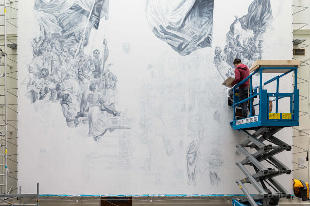 Marcel Mališ working on a replica painting at the national gallery.