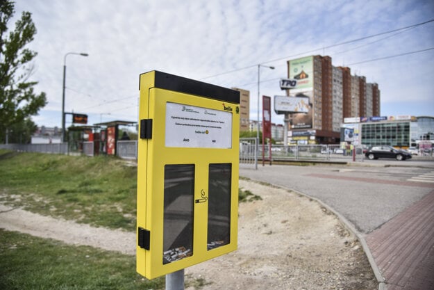 Ballot bins in Petržalka hopefully teach smokers to not litter. 