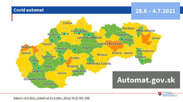 The map of districts from Monday, June 28, 2021.