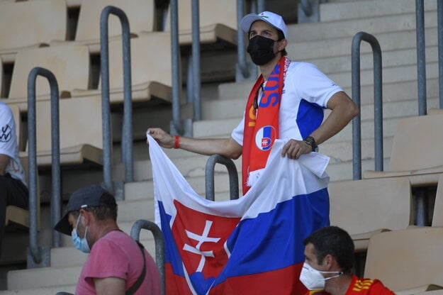 Slovak fans are getting ready for the football match against Spain.