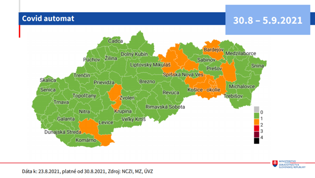 The map of districts from Monday, August 30, 2021.