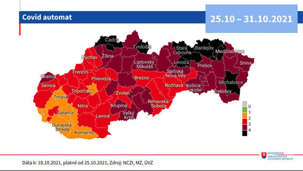 The map of districts from Monday, October 25, 2021.