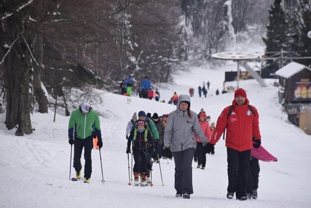 People walk and cross-country ski to Veľká Rača on December 31, 2020.