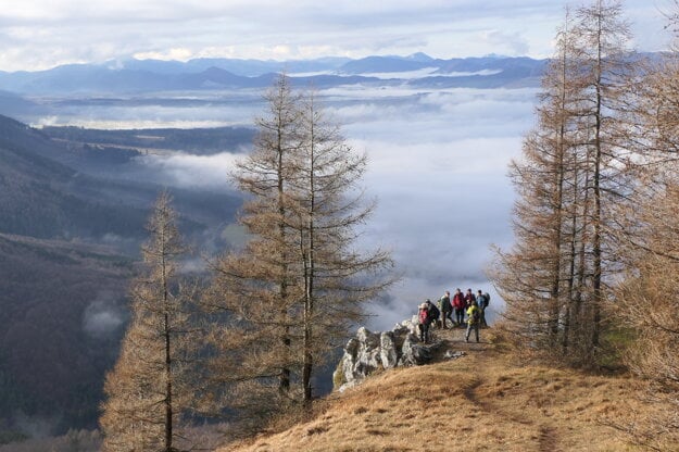 Hikers on the Čipčie peak in the Lúčanská Malá Fatra mountains on January 7, 2023.