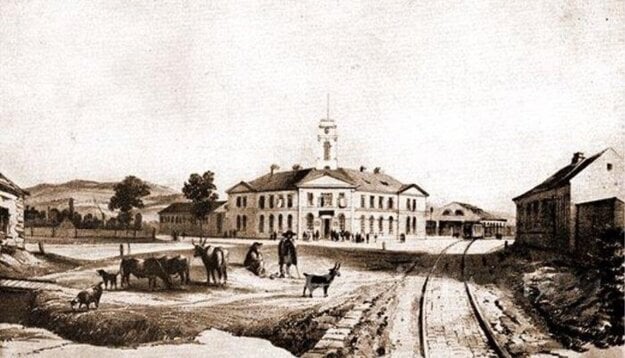 Budova Prvej konskej železnice na dnešnej križovatke ulíc Krížnej a Legionárskej, postavená v rokoch 1836 – 1840. (zdroj: fb/ Stará Bratislava na fotografiách a obrazoch.)