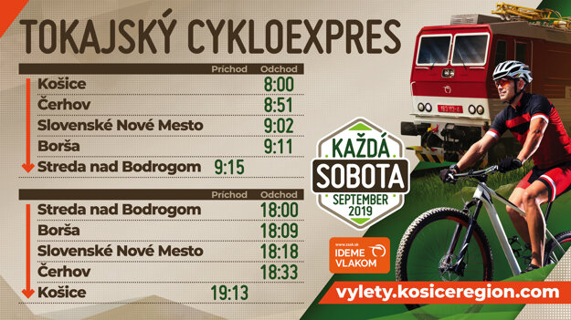 Cestovný poriadok Tokajského cykloexpresu. Premáva každú septembrovú sobotu.