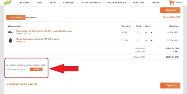 Miesto, kde treba vložiť zľavový kód