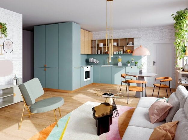 Apartmán v projekte BLoKK hýri sviežimi farbami a netradičnými nápadmi. (zdroj: Proxenta)
