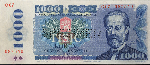 Bankovka v hodnote 1000 Kčs z roku 1985 (zdroj: NBS)